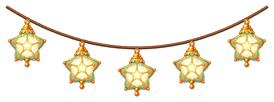 A strand of golden lights with mint and coral accents